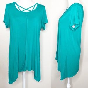 Terre Bleue Teal Criss Cross Flowy Top MED